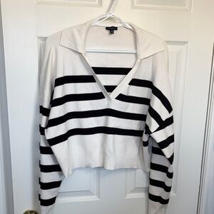 Dynamite Polo neck cropped stripe sweater